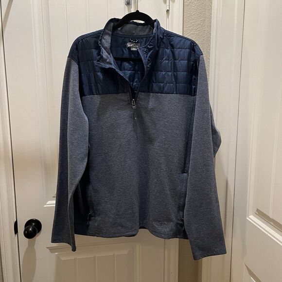 Eddie Bauer Blue Quilted Quarter 1/4 Zip Mock Neck Pullover Fleece Jacket Sz XXL - Picture 6 of 12